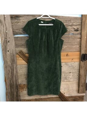 Sharagano Size 14 Vintage Green Corduroy Dress